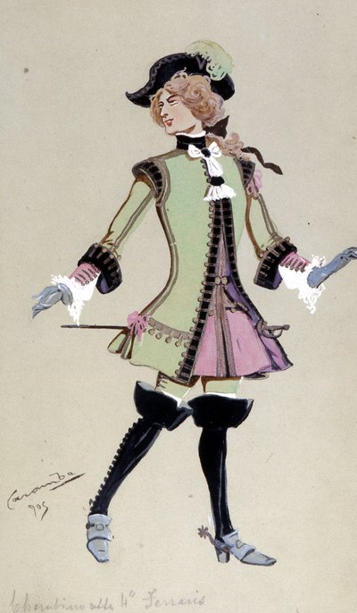 Costume design for Cherubino, from The Marriage of Figaro by Wolfgang Amadeus Mozart, 1905 by Luigi Sapelli Caramba